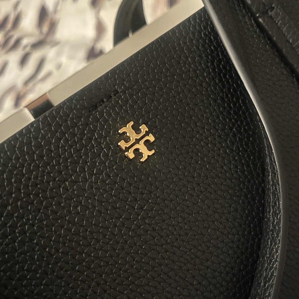 Tory Burch Black Textured Leather Bag with Gold Logo